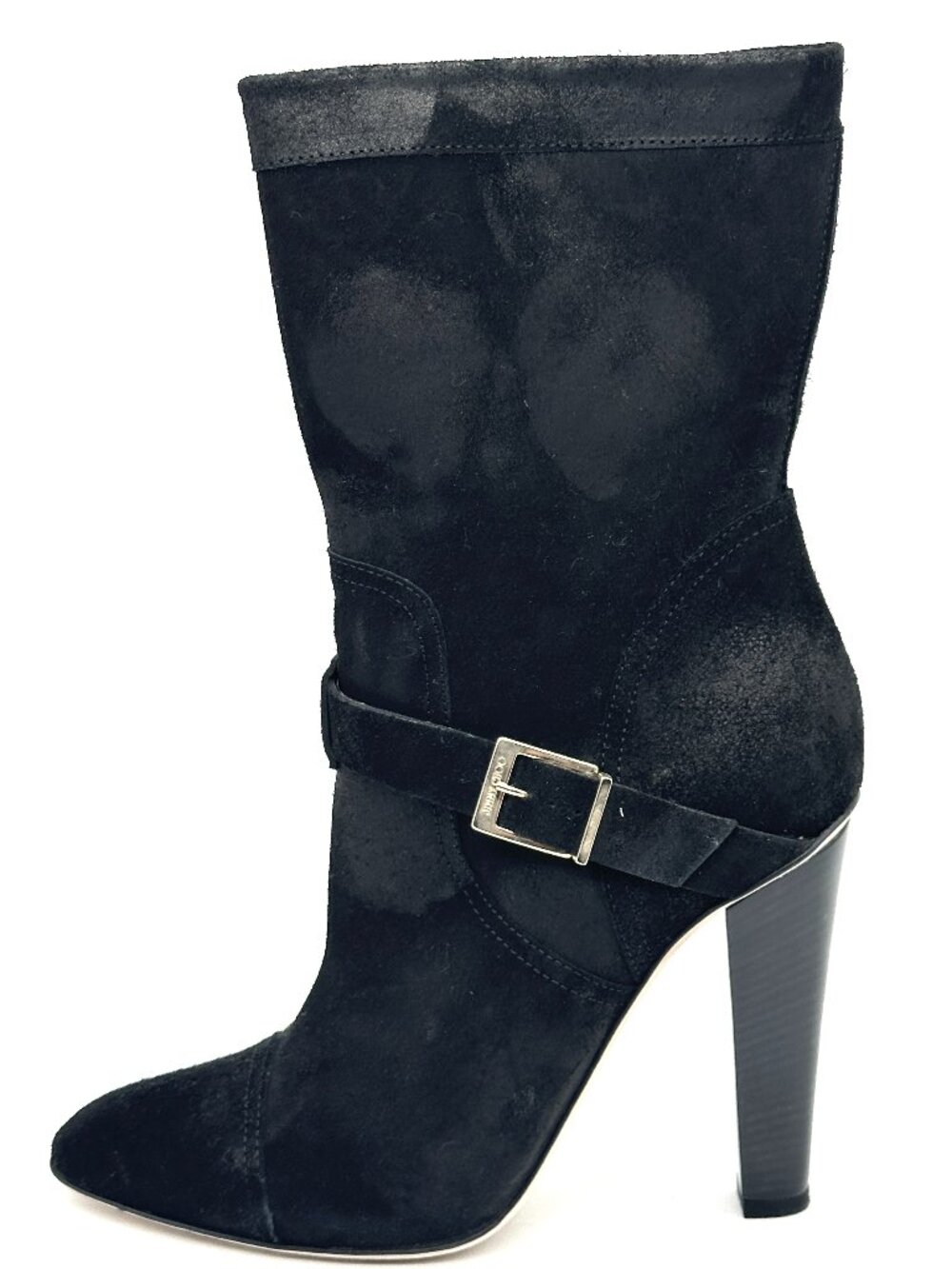 Jimmy Choo FINCH WAS Waxed Suede Distressed Leather Mid Calf Boots Heels